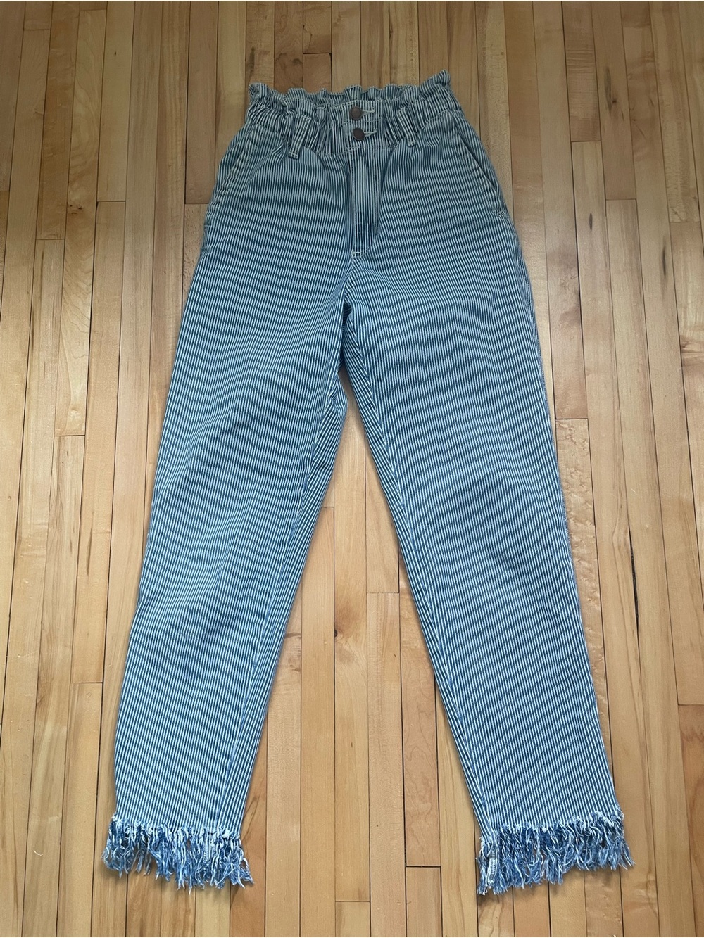 Universal Thread white/blue striped corduroy pants with frayed hems